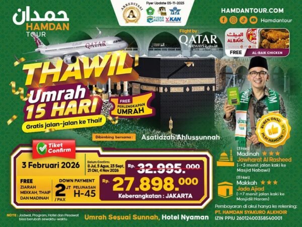 Umroh 15 Hari Pesawat Terbaik Qatar | Transit Singkat | Hotel Jada Ajiad | Thawil