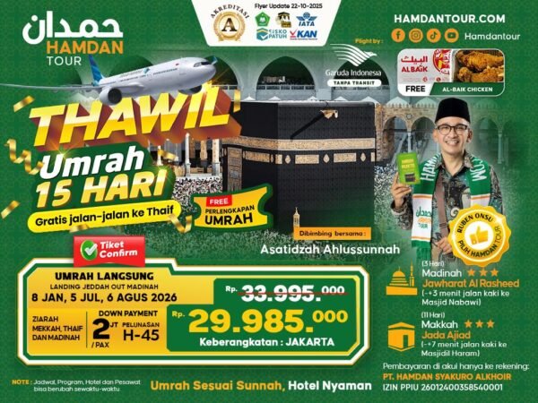 Umrah 15 Hari Pesawat Garuda Tanpa Transit | Hotel Jalan Kaki